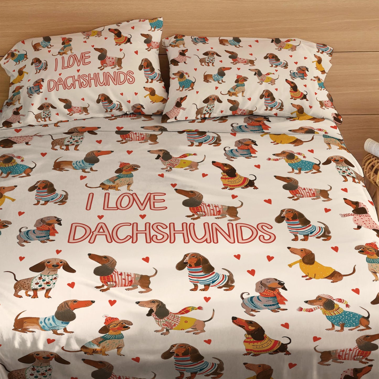 Shineful 4-Piece Bed Sheet Set Dachshund Lovely Delight