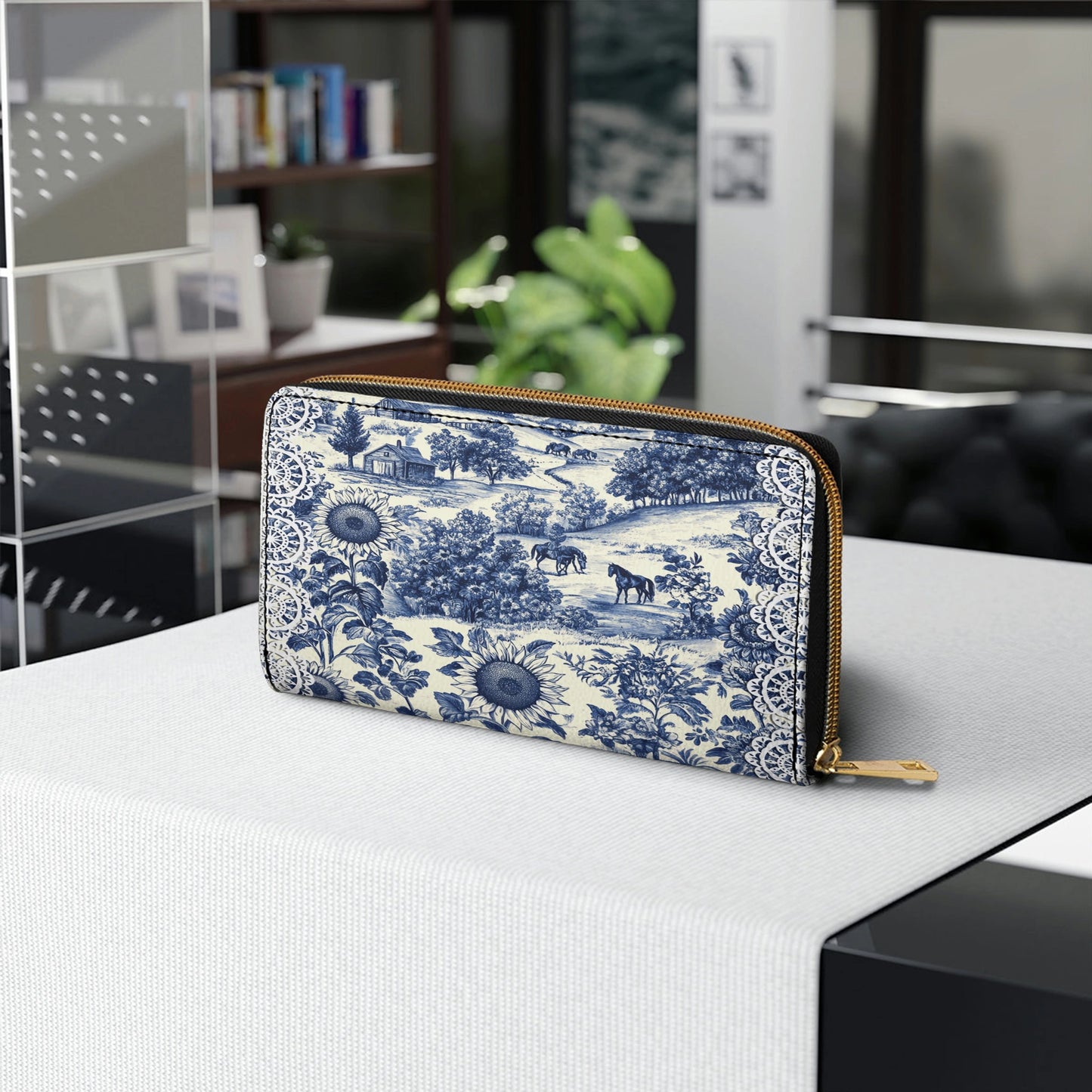 Shineful Leather Clutch Purse With Wristlet Strap Handle Texas Countryside Bloom