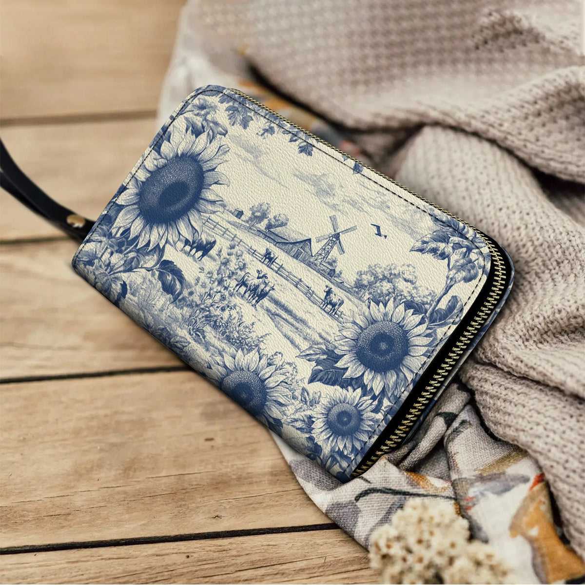 Shineful Leather Clutch Purse With Wristlet Strap Handle Sunflower Farm Breeze