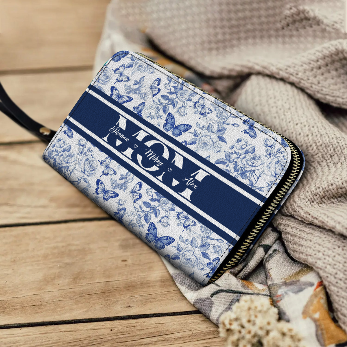 Shineful Leather Clutch Purse With Wristlet Strap Handle Elegant Mom Butterfly