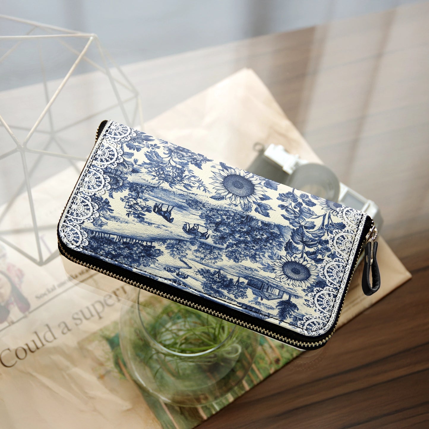 Shineful Leather Clutch Purse With Wristlet Strap Handle Texas Countryside Bloom