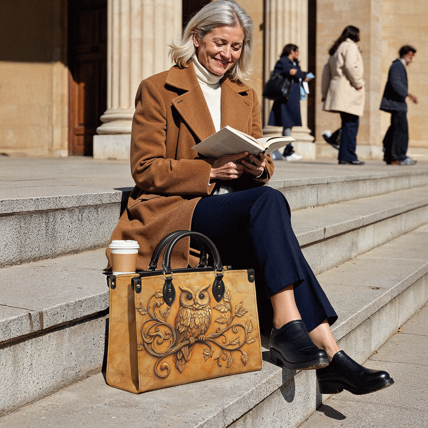 Shineful Leather Bag - Golden Grace Owl