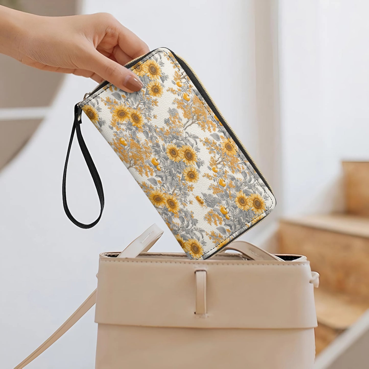 Shineful Leather Clutch Purse With Wristlet Strap Handle Georgia Sunshine Sunflower