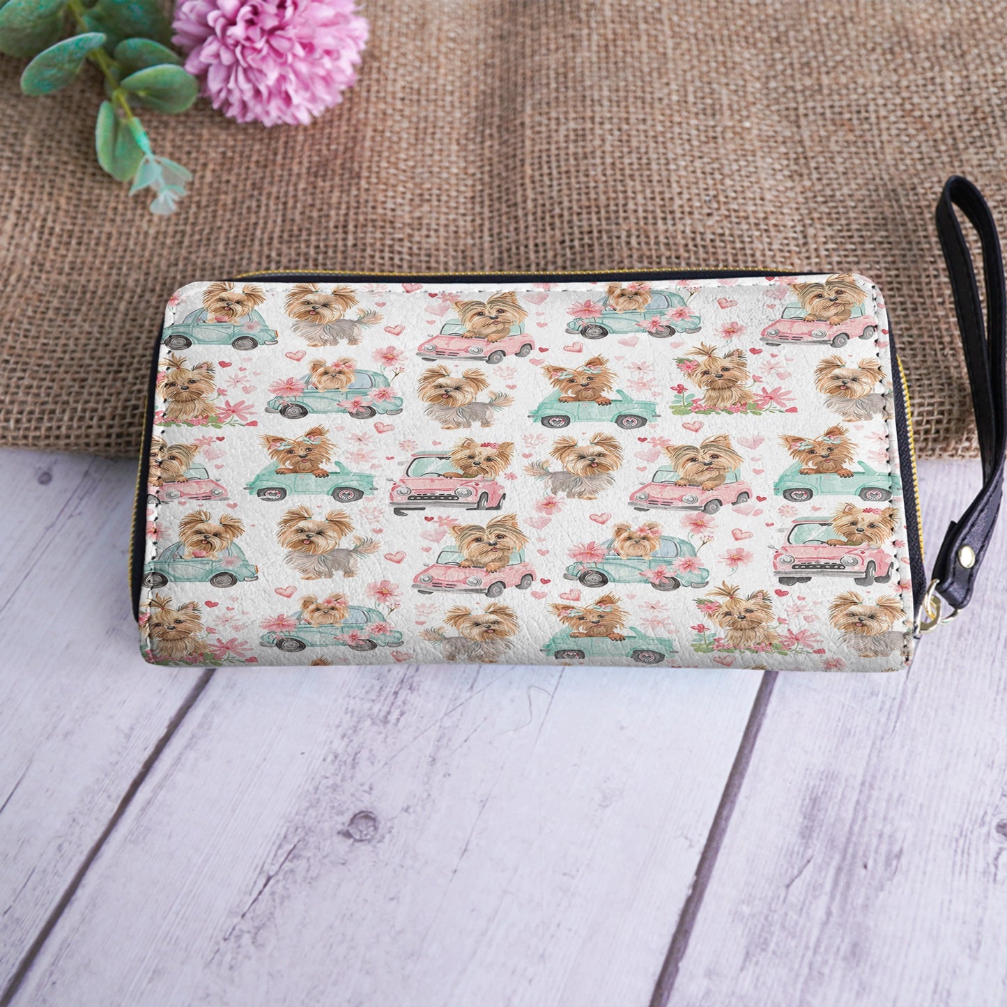 Shineful Leather Clutch Purse With Wristlet Strap Handle Yorkie Love