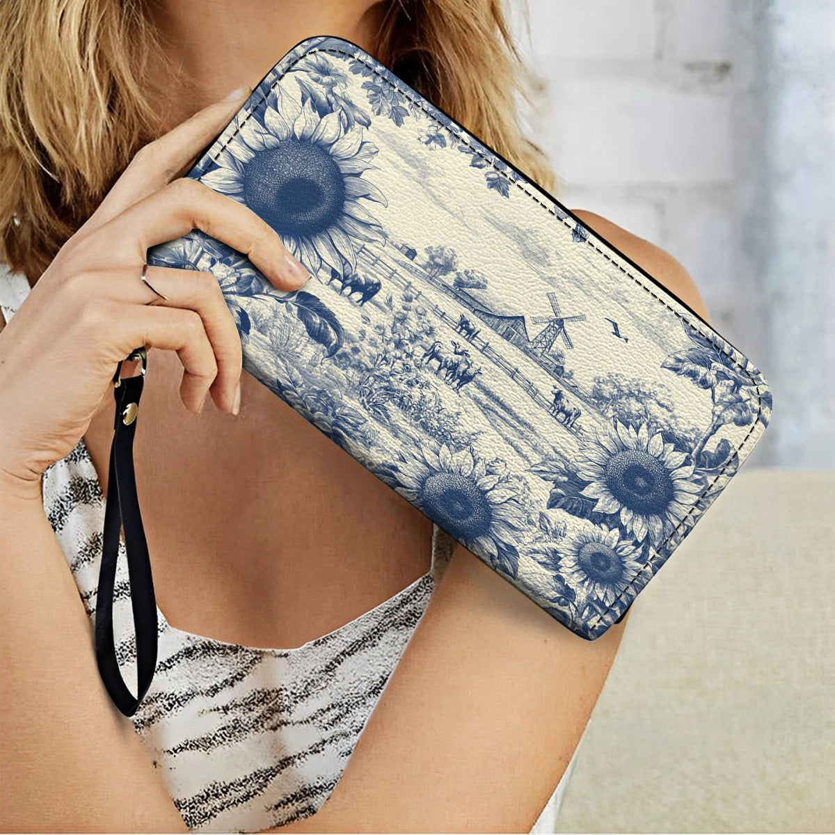 Shineful Leather Clutch Purse With Wristlet Strap Handle Sunflower Farm Breeze