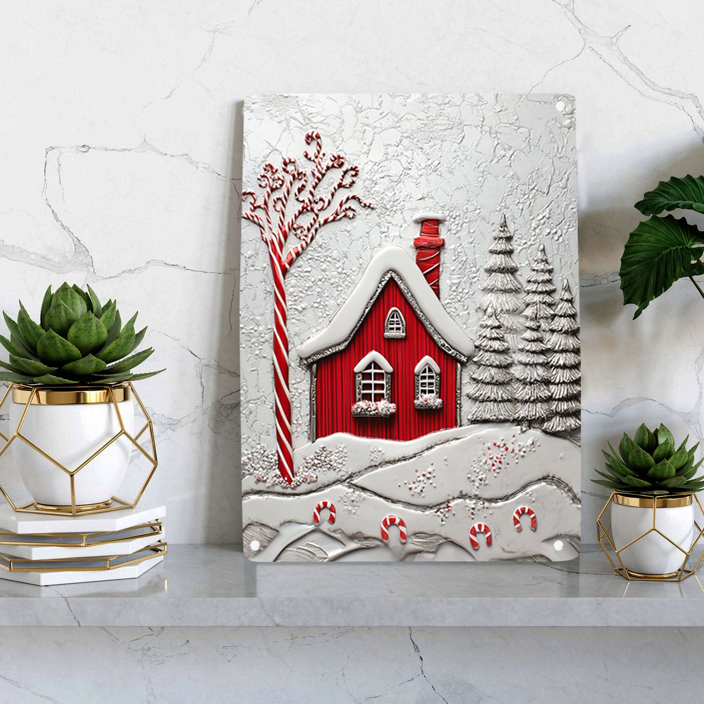 Shineful 2D Flat Print Metal Sign Whimsical Red Houses