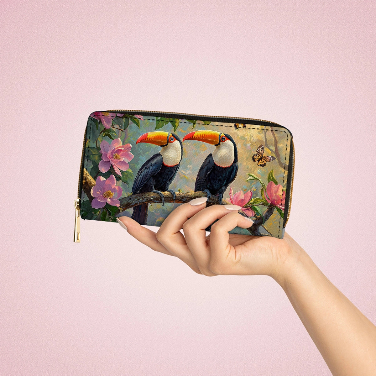 Shineful Leather Clutch Purse With Wristlet Strap Handle Tropical Toucan