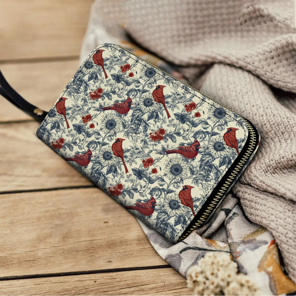 Shineful Leather Clutch Purse With Wristlet Strap Handle Whisper Sunflower - A Gentle Remembrance