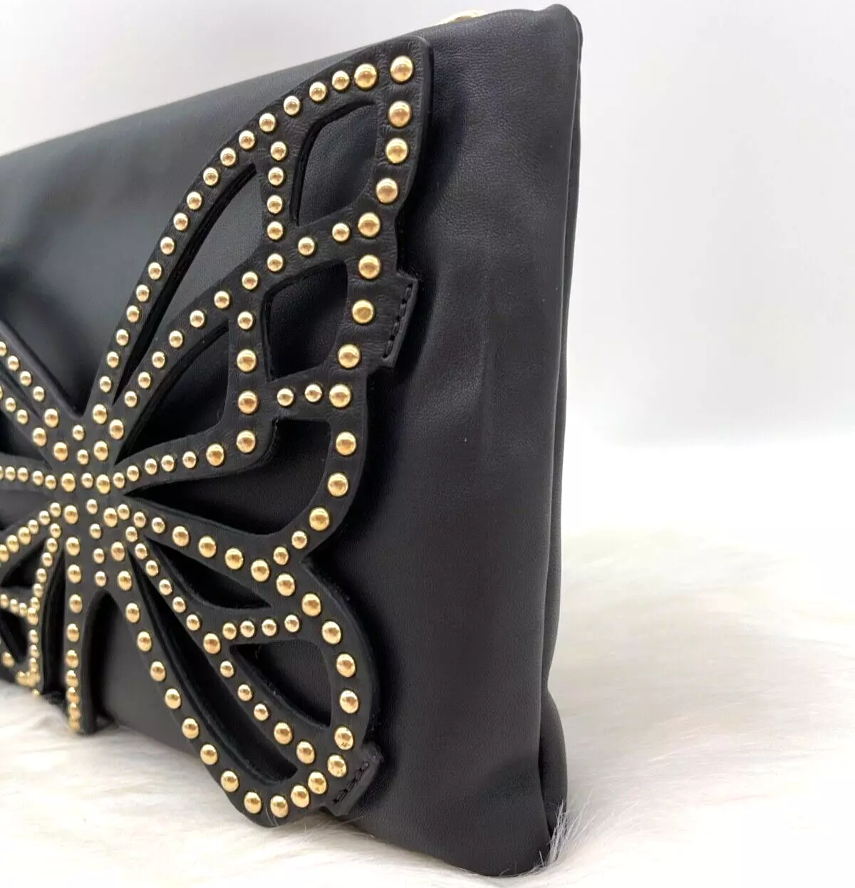 Shineful Flossy Black Soft Leather Clutch Crossbody Bag