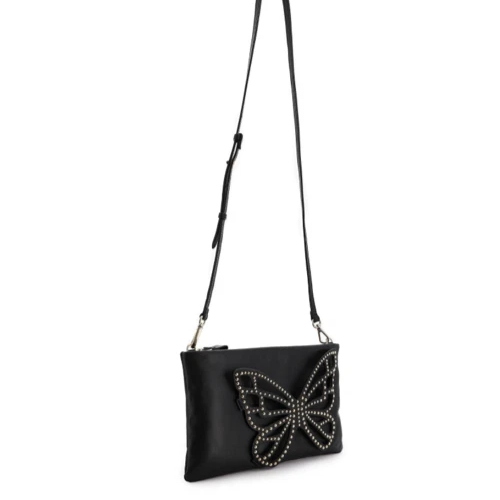 Shineful Flossy Black Soft Leather Clutch Crossbody Bag