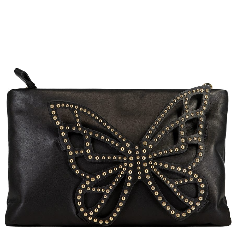 Shineful Flossy Black Soft Leather Clutch Crossbody Bag