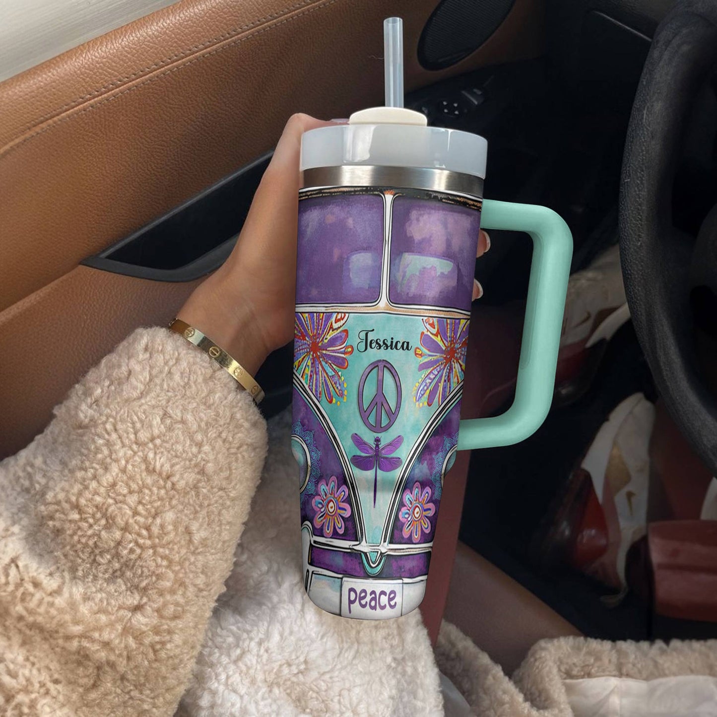 Hippie Personalized 40 Oz Shineful™ Tumbler Purple Van Tl10 Turquoise Blue 40Oz