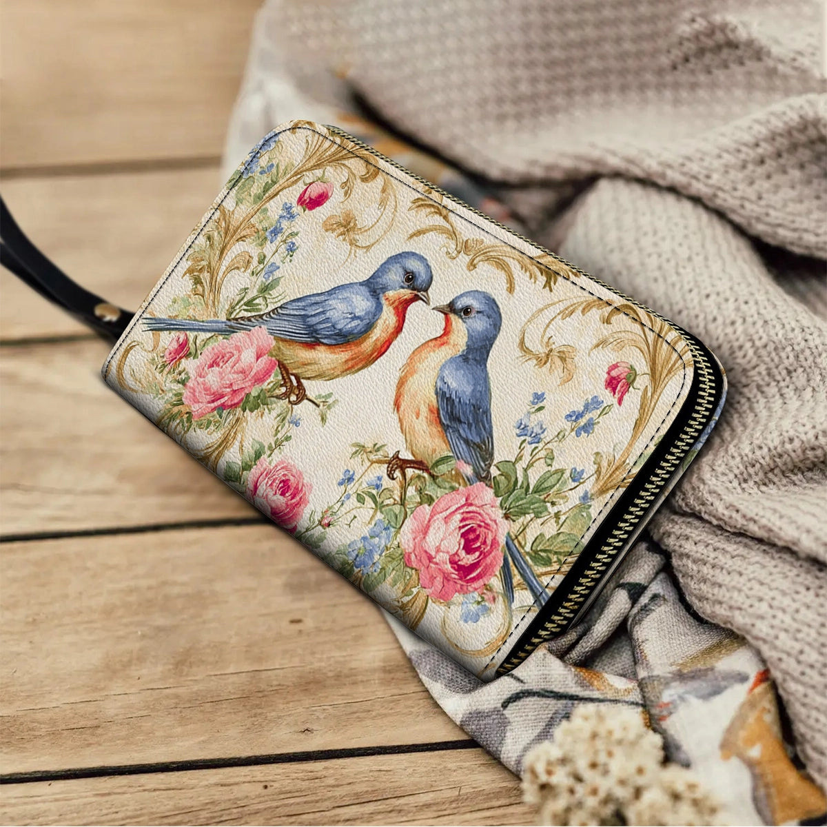 Shineful Leather Clutch Purse With Wristlet Strap Handle Bluebird Serenade