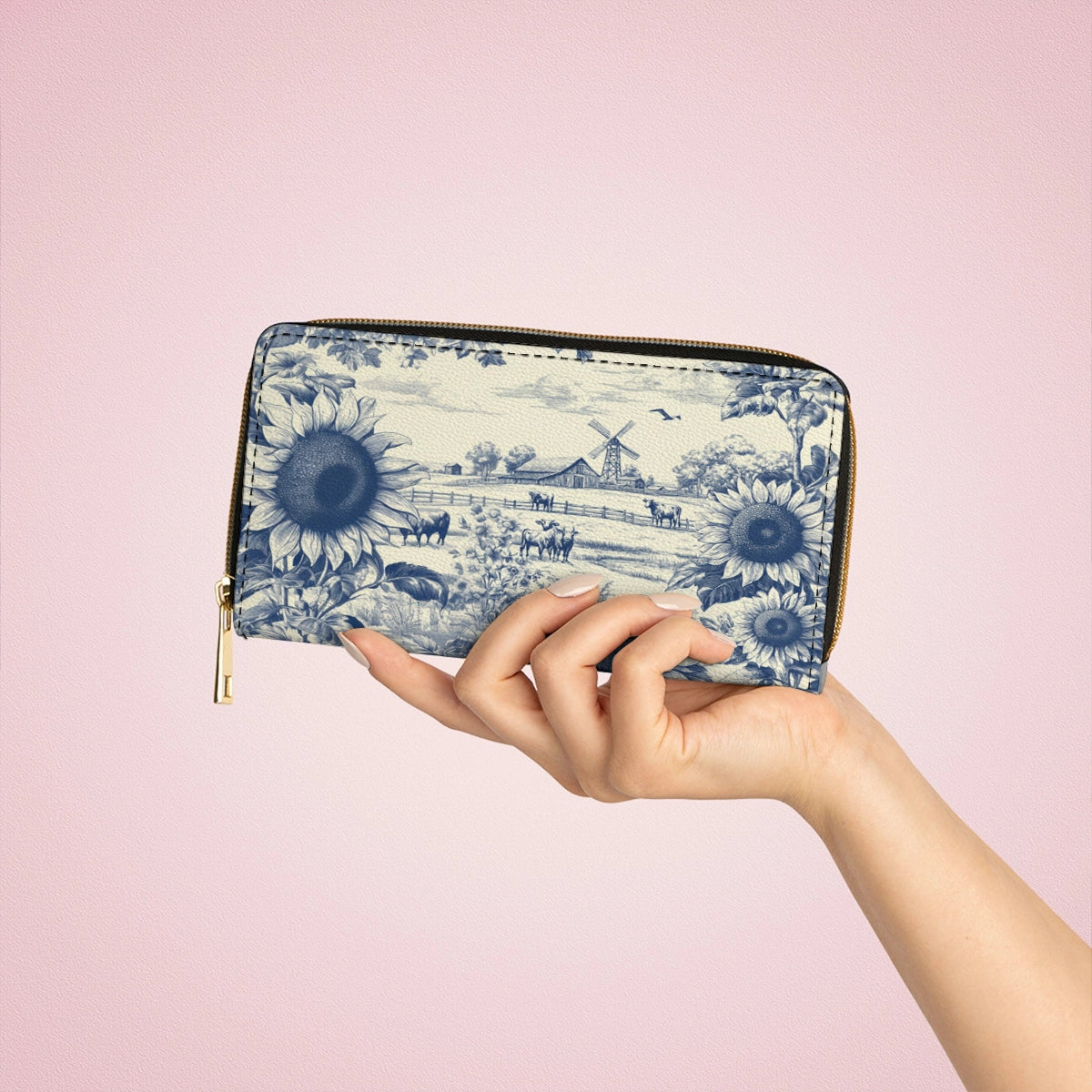 Shineful Leather Clutch Purse With Wristlet Strap Handle Sunflower Farm Breeze