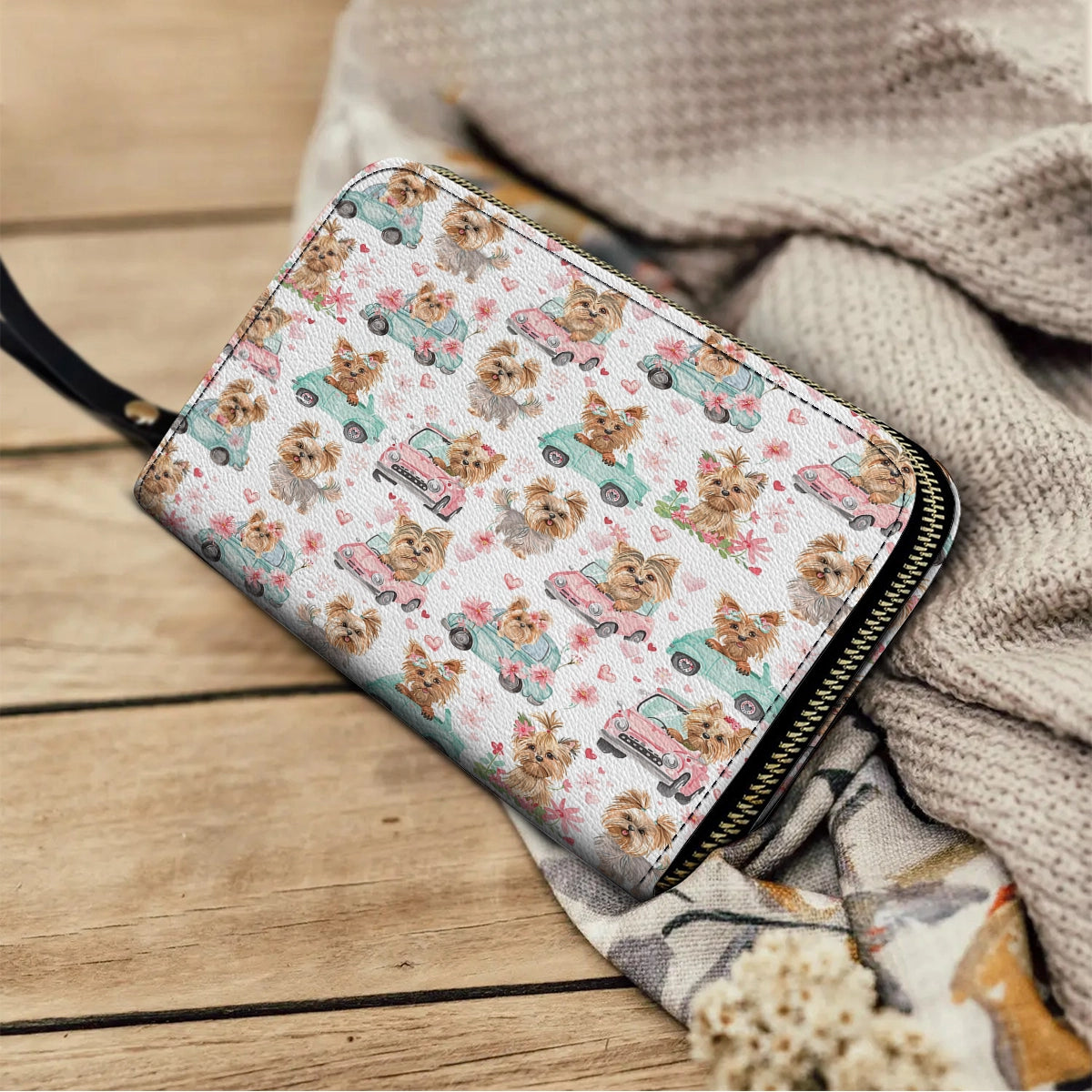 Shineful Leather Clutch Purse With Wristlet Strap Handle Yorkie Love