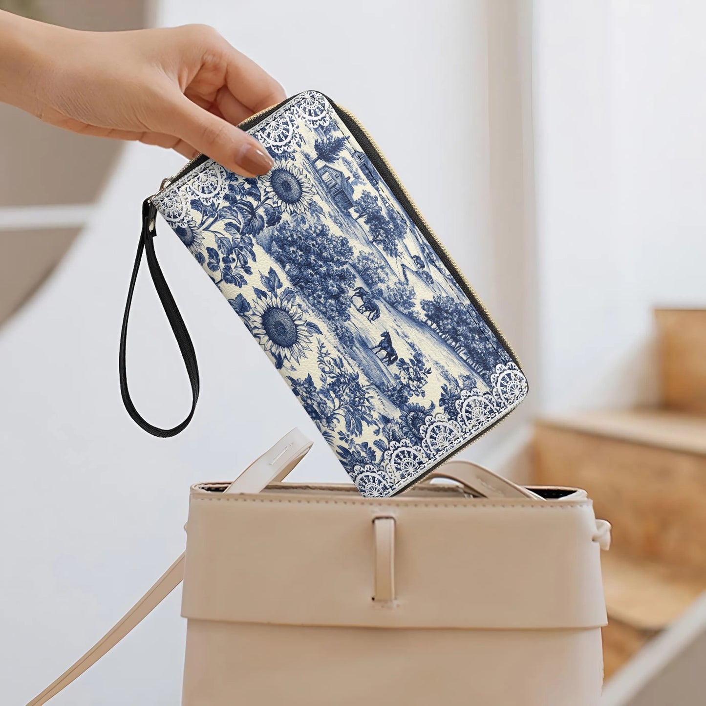 Shineful Leather Clutch Purse With Wristlet Strap Handle Texas Countryside Bloom