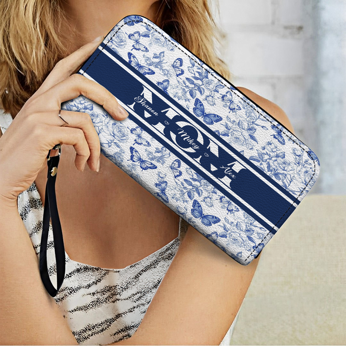 Shineful Leather Clutch Purse With Wristlet Strap Handle Elegant Mom Butterfly
