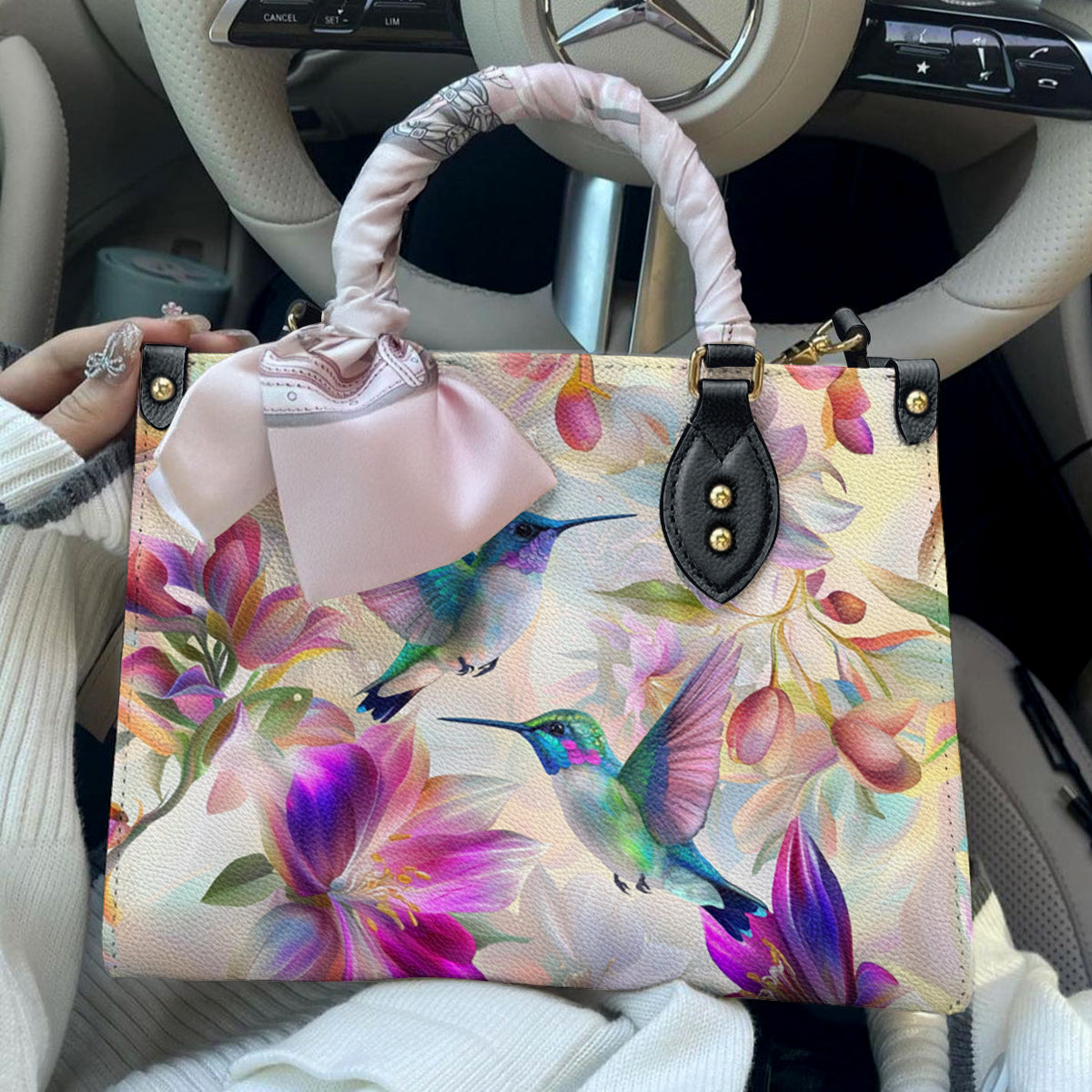 Shineful Leather Bag Floral Hummingbird Elegance
