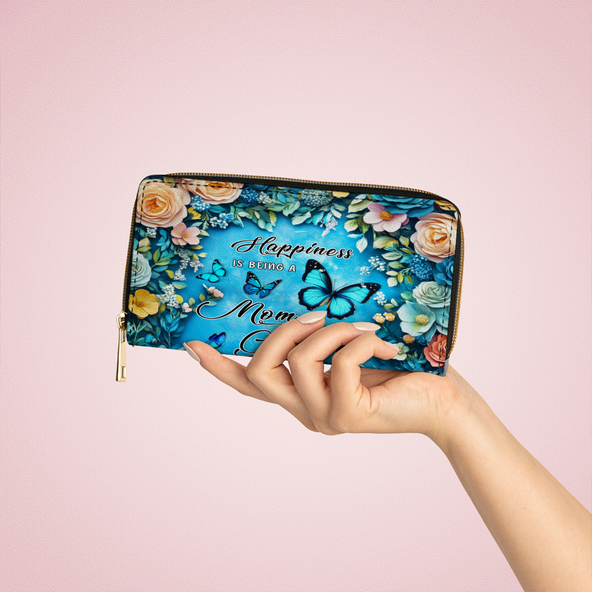 Shineful Leather Clutch Purse With Wristlet Strap Handle Wings of Love