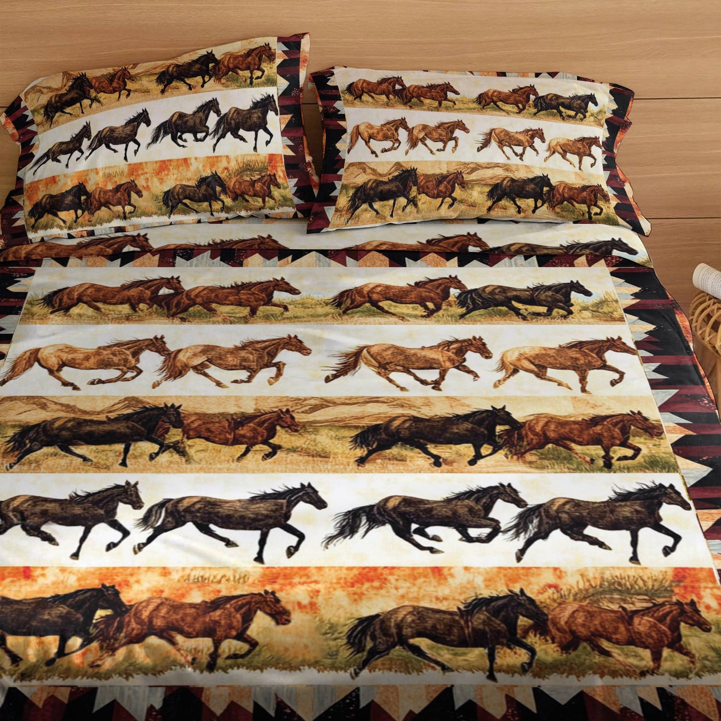 Shineful 4-Piece Bed Sheet Set Wild Horses