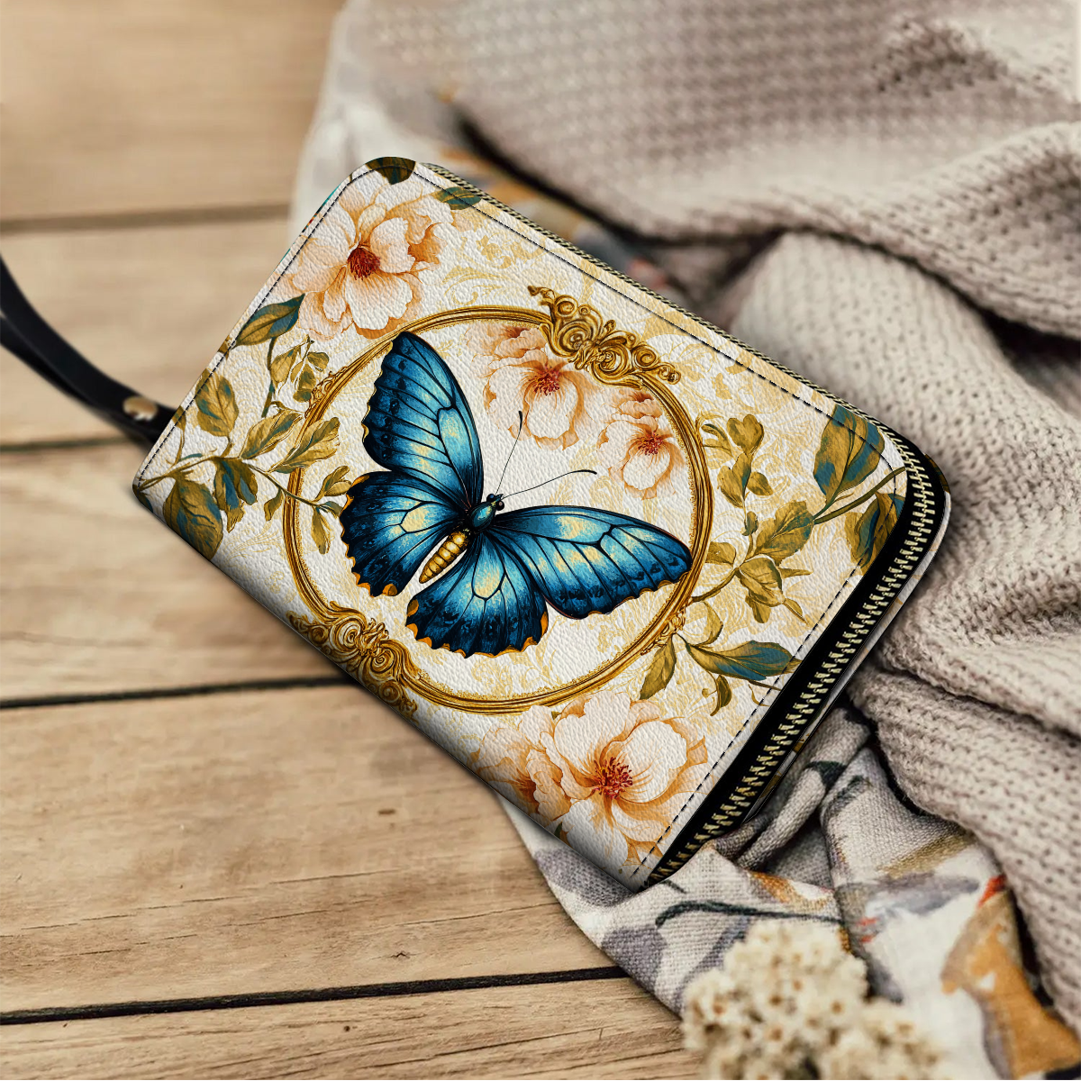 Shineful Leather Clutch Purse With Wristlet Strap Handle Regency Blossom Heritage