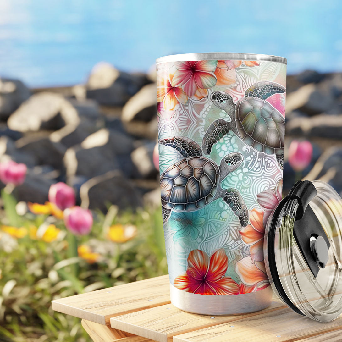Shineful 20oz Tumbler Hibiscus Sea Turtles