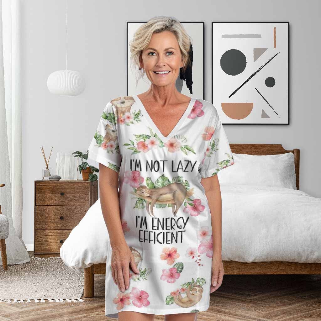 Sloth ShinefulÂź V-Neck Womenâs Nightshirts Iâm Energy Efficient Qa55