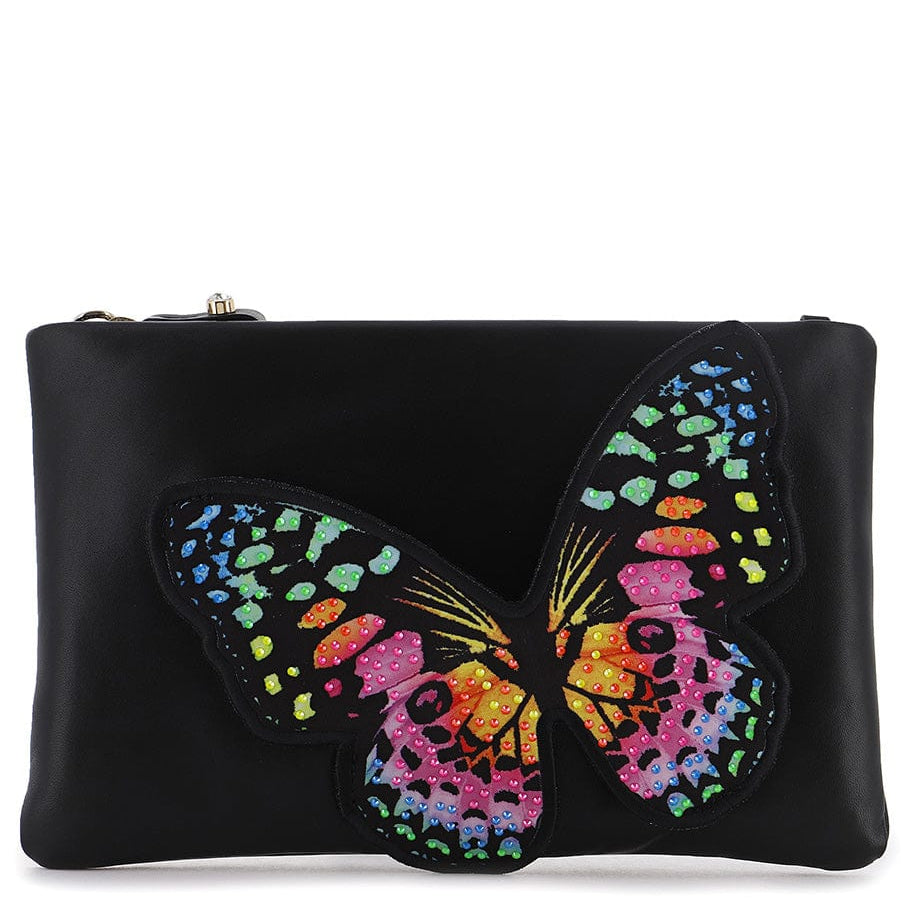 Shineful Flossy Black Soft Leather Clutch Crossbody Bag