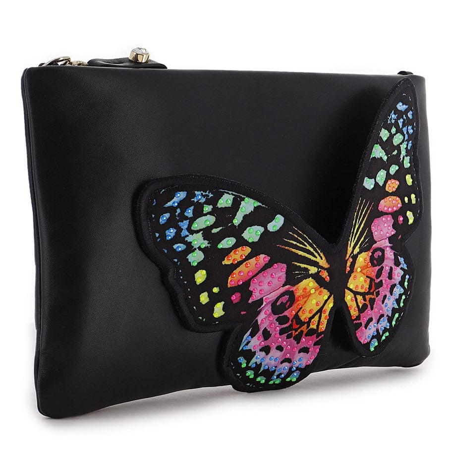 Shineful Flossy Black Soft Leather Clutch Crossbody Bag