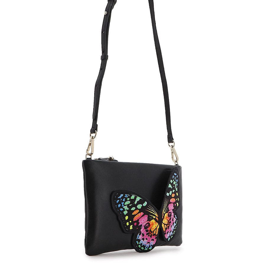 Shineful Flossy Black Soft Leather Clutch Crossbody Bag