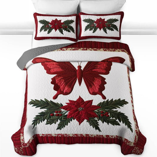 Shineful All Season Quilt 3-Piece Set Gentle Red Christmas Butterfly