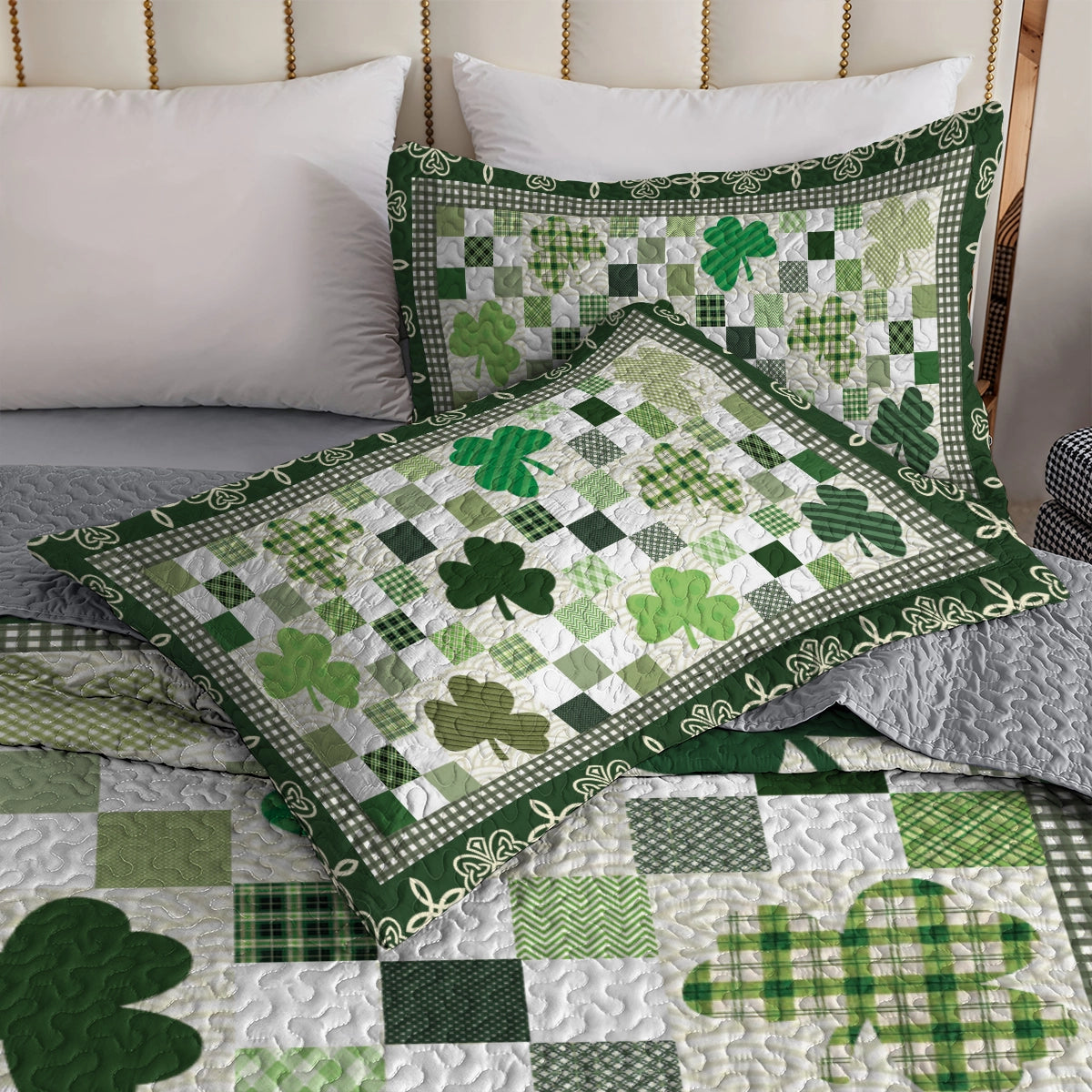 Shineful All Season Quilt 3-Piece Set Celtic Shamrock Patchwork