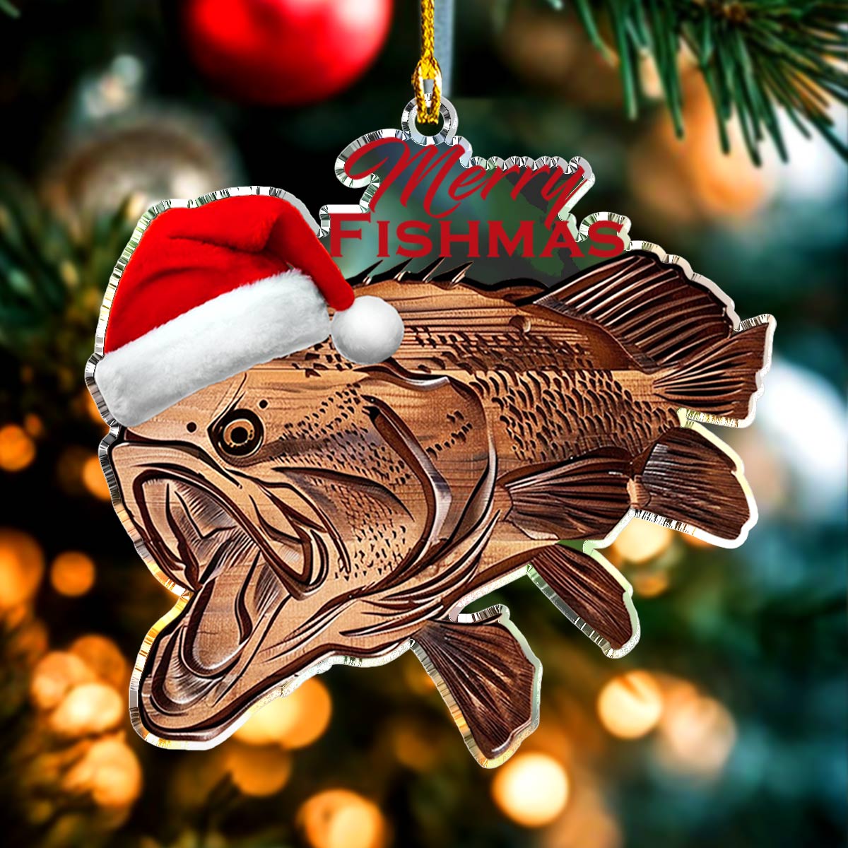 Shineful 2D Acrylic Ornament Bass Merry Fishmas