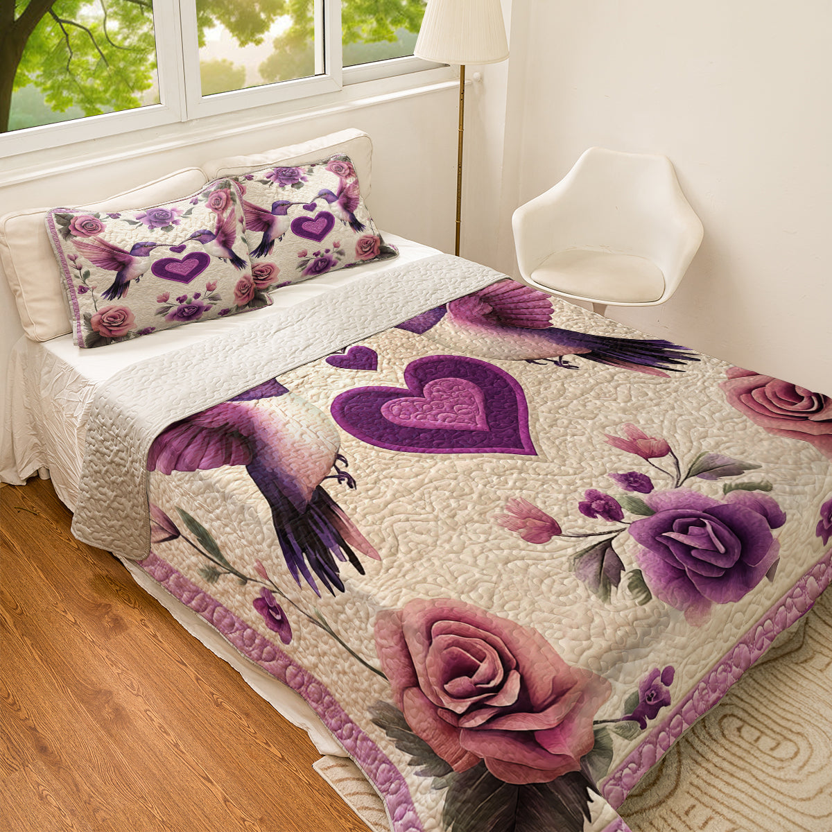 Shineful All Season Quilt 3-Piece Set Hummingbird Couple