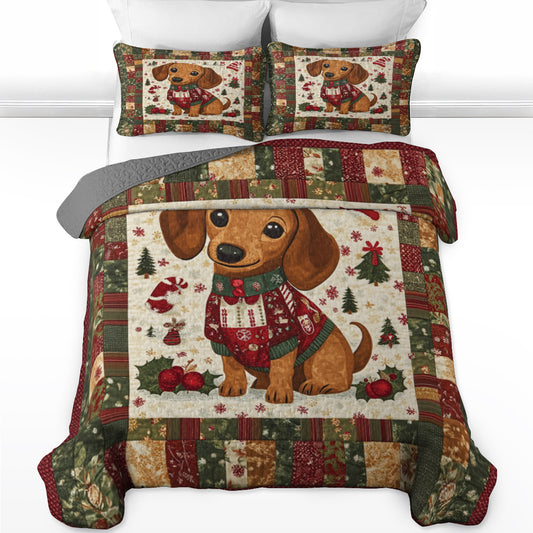 Shineful All Season Quilt 3-Piece Set Christmas Dachshund