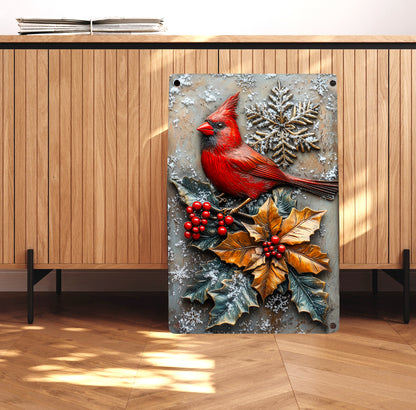 Shineful 2D Metal Sign Snowy Forest Cardinal