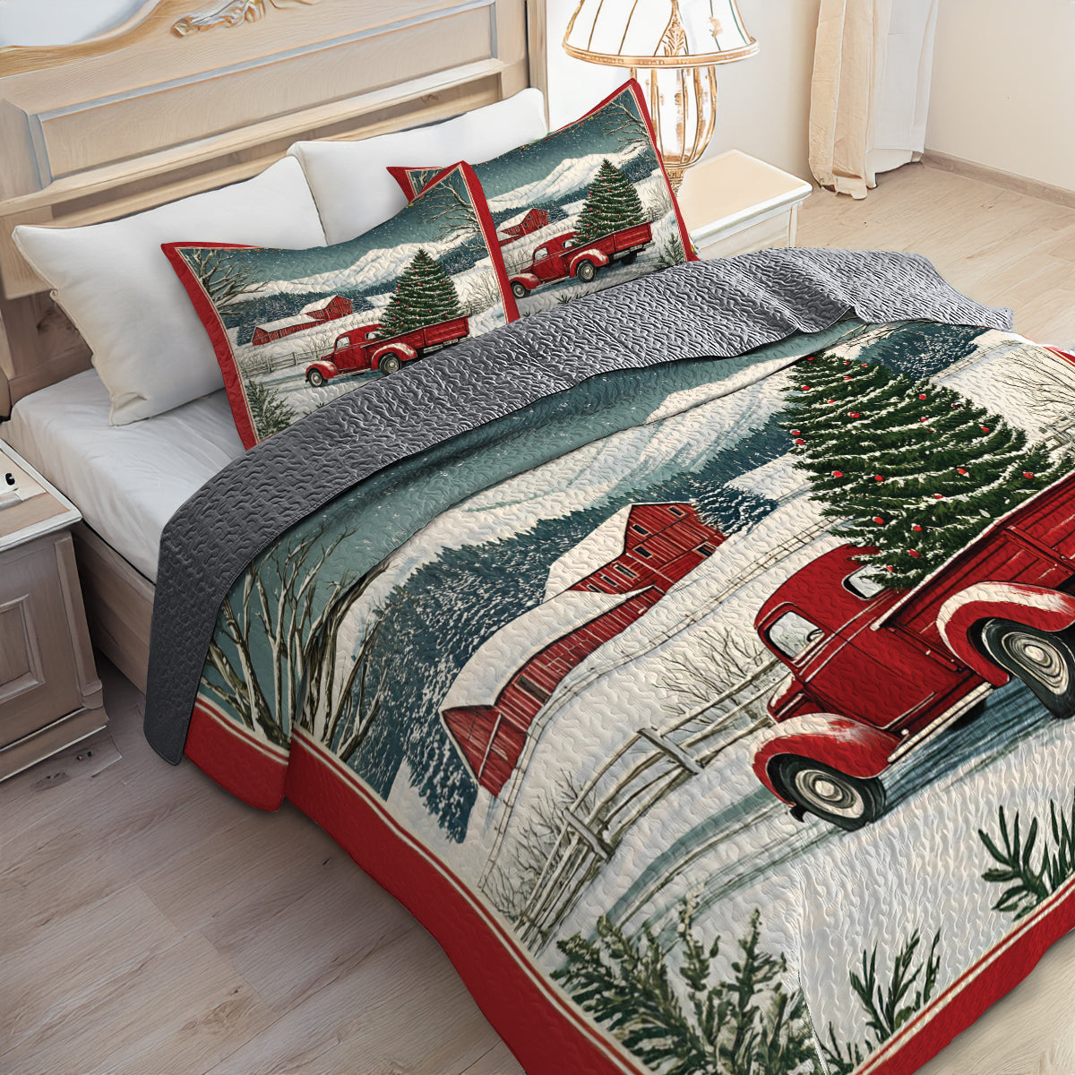 Shineful All Season Quilt 3-Piece Set Christmas Farm