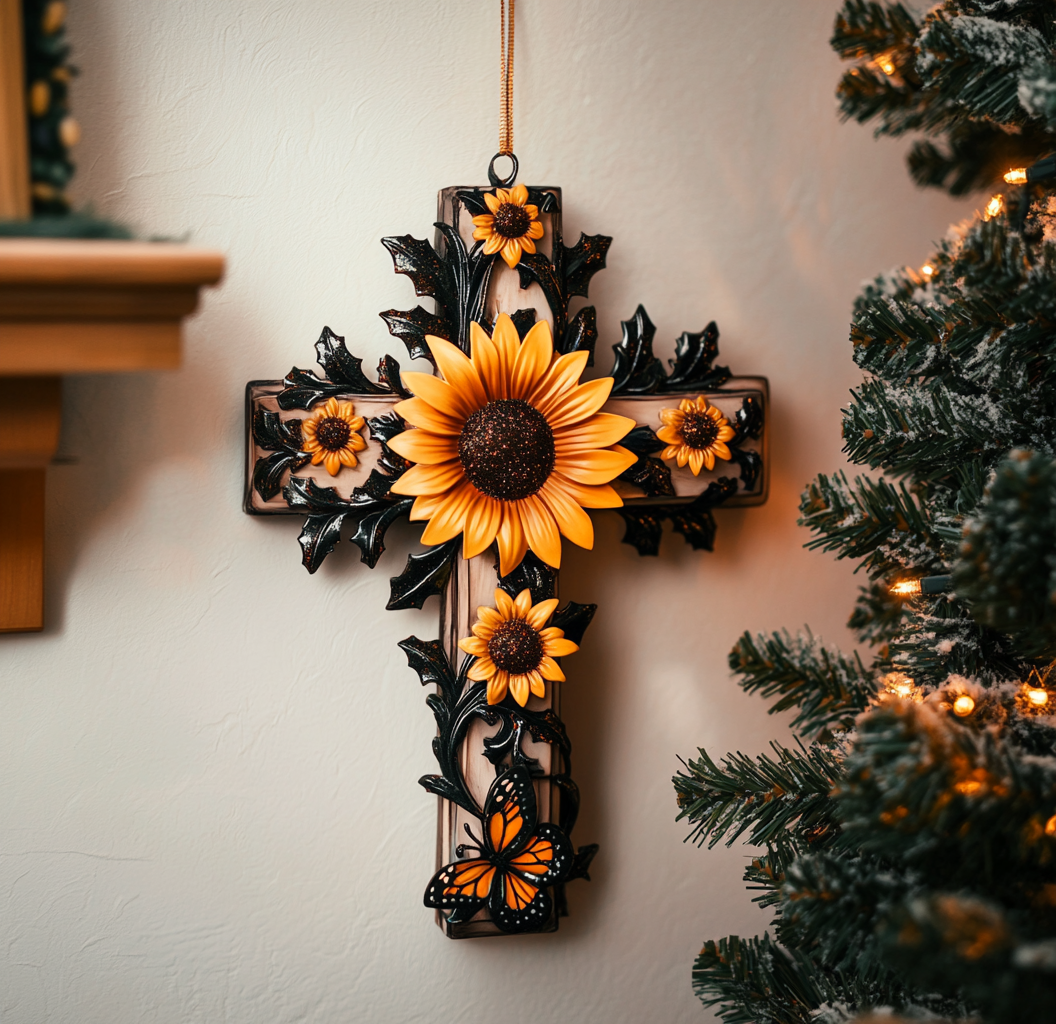 Shineful 2D Acrylic Ornament - Sunflower Butterfly Cross