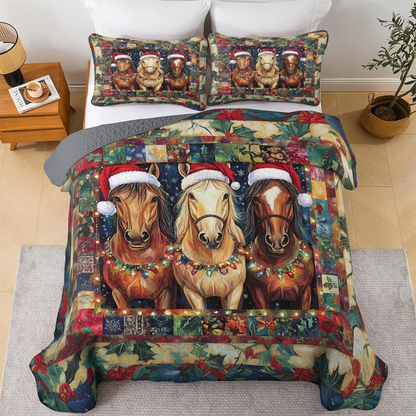 Shineful All Season Quilt 3-Piece Set - Holiday Horse Trio