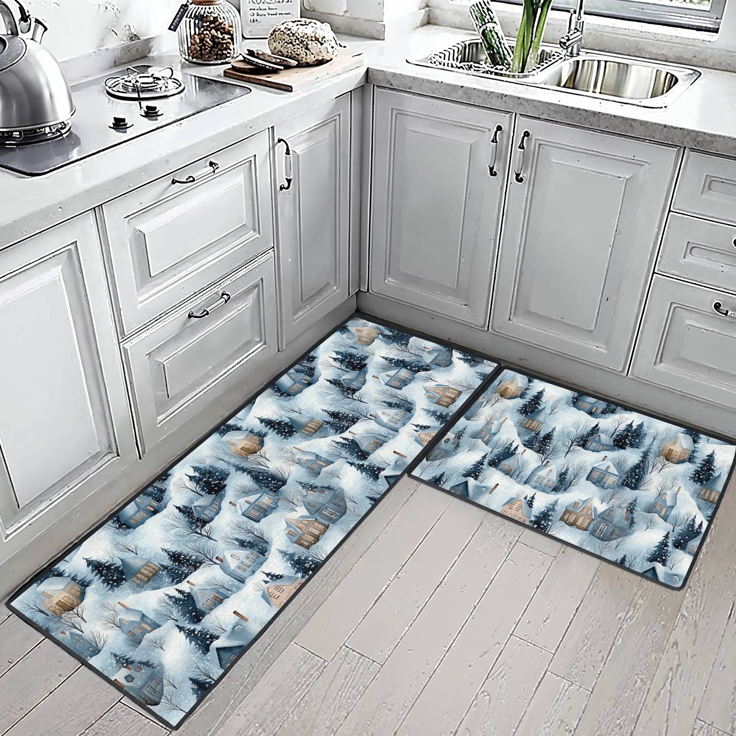 Shineful Ultra-Thin Non Skid Floor Mat, Kitchen Rugs Snow Village