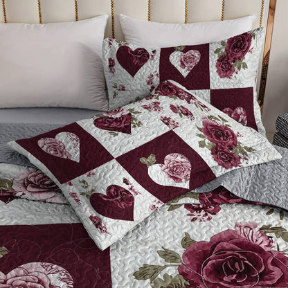 Shineful All Season Quilt 3-Piece Set - Hearts & Roses Elegance