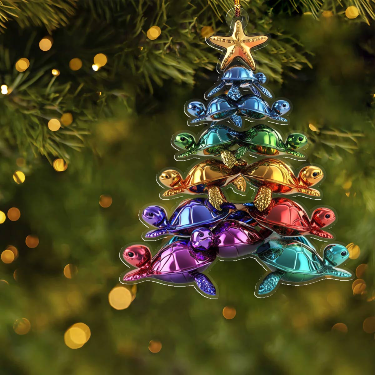 Shineful 2D Acrylic Ornament Cute Colorful Sea Turtles Christmas Tree