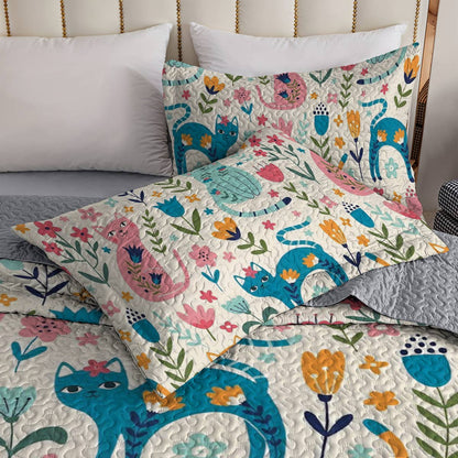 Shineful All Season Quilt 3-Piece Set Floral Cats