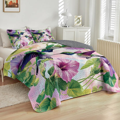 Shineful All Season Quilt 3-Piece Set Hummingbird Floral