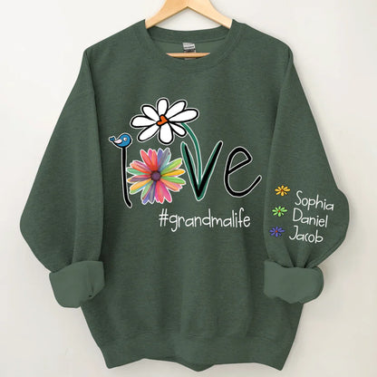 Shineful Sweatshirts 2D Print Personalized Love Grandma Life Flower Sweatshirt