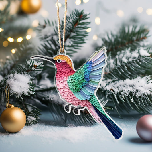 Shineful 2D Acrylic Ornament - Rainbow Feather Hummingbird