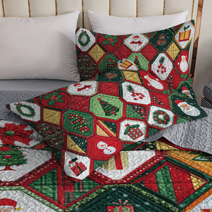 Glänzendes 3-teiliges Quilt-Set für alle Jahreszeiten – Yuletide Dreams Quilt 