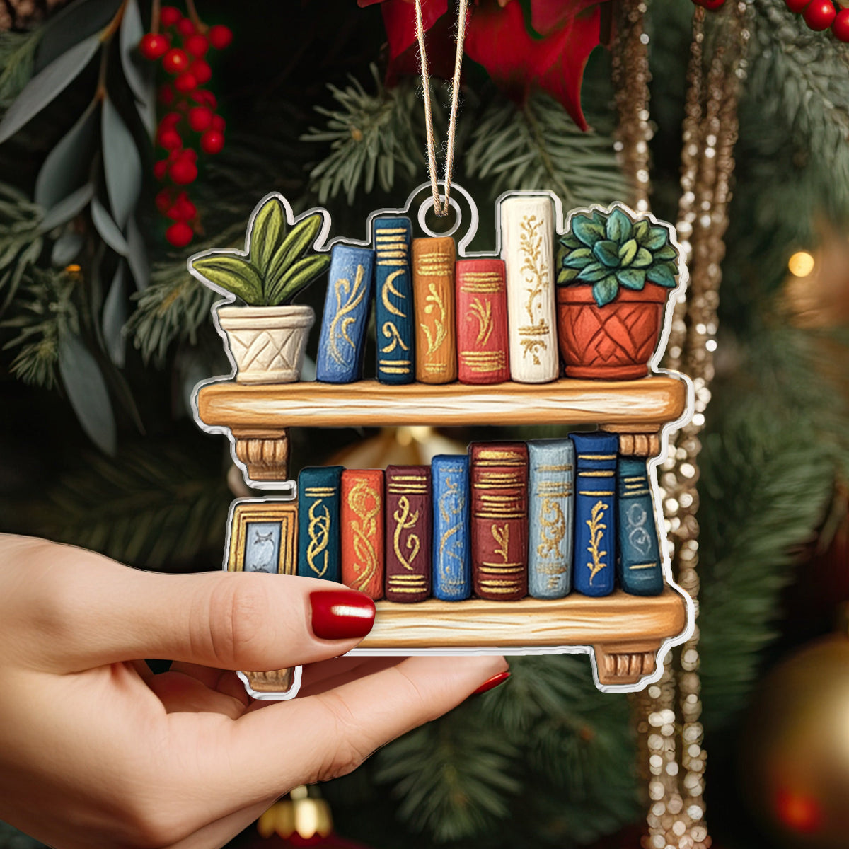 Glänzendes 2D-Acryl-Ornament – ​​Gemütliches Bücherregal