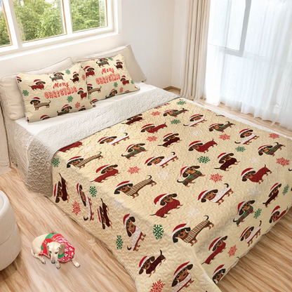 Shineful All Season Quilt 3-Piece Set - Dashing Dachshund Christmas Dreams