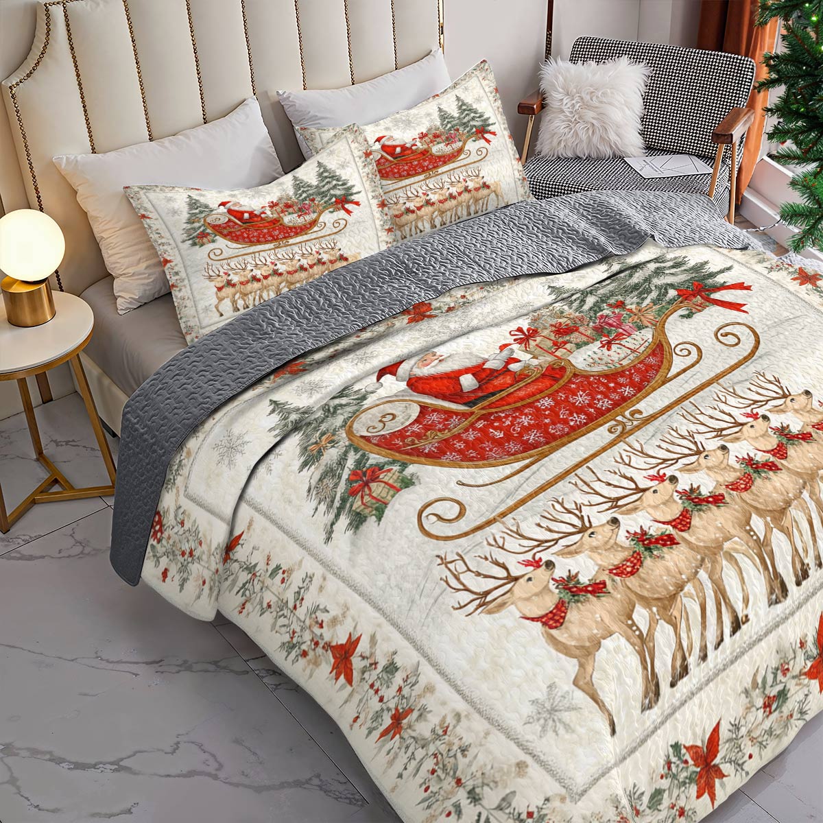 Shineful All Season Quilt 3-Piece Set Gentle Christmas Holiday